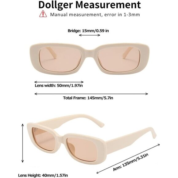 Trendy Rectangle Matte Beige Sunglasses Women Men Retro Square Fashion Shades - Picture 4 of 5
